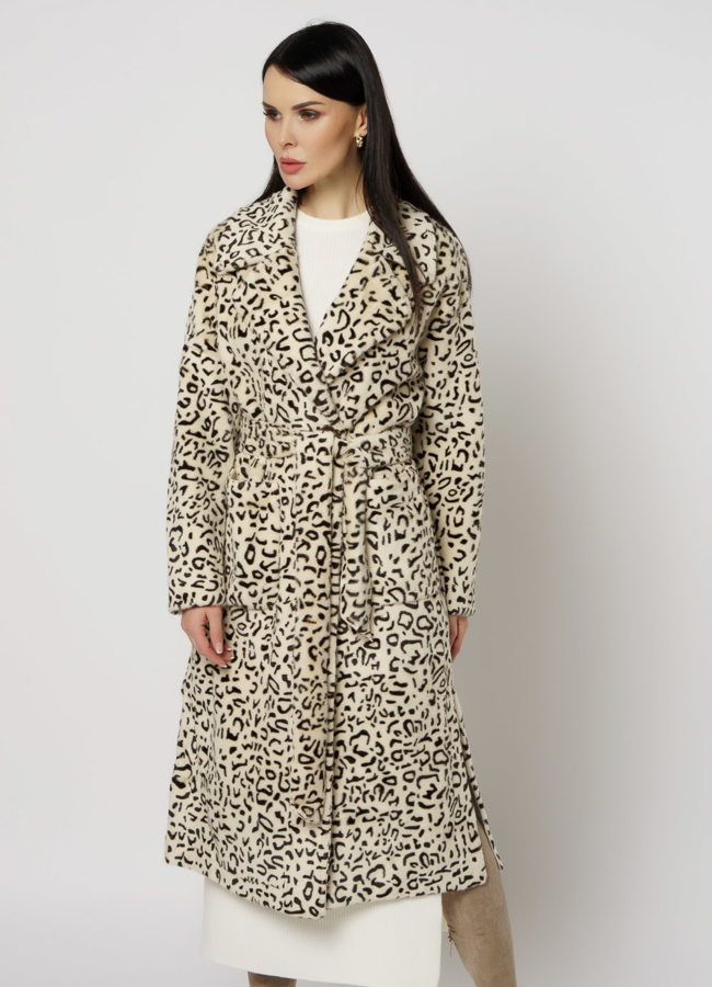 Женское пальто с леопардовым принтом модель № 18295 в рассрочку