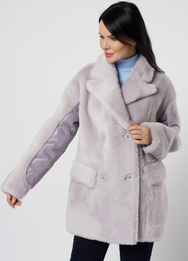 Куртка с эко мехом и английским воротником модель № 21557 универмаг малина