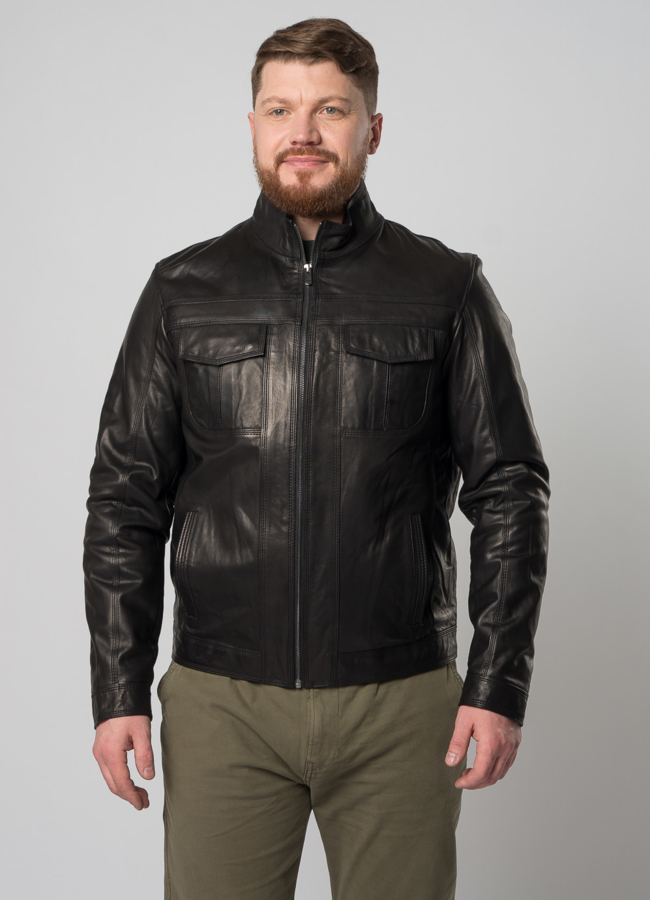 Кожаная куртка черного цвета модель № 05 универмаг малина