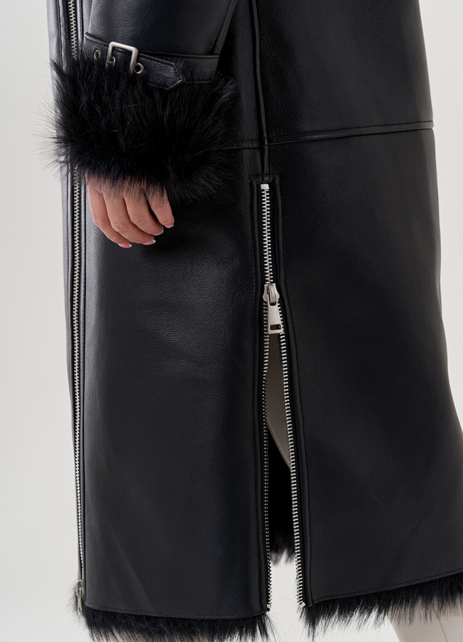 Женская дубленка из эко кожи черного цвета  модель № 79456 универмаг малина