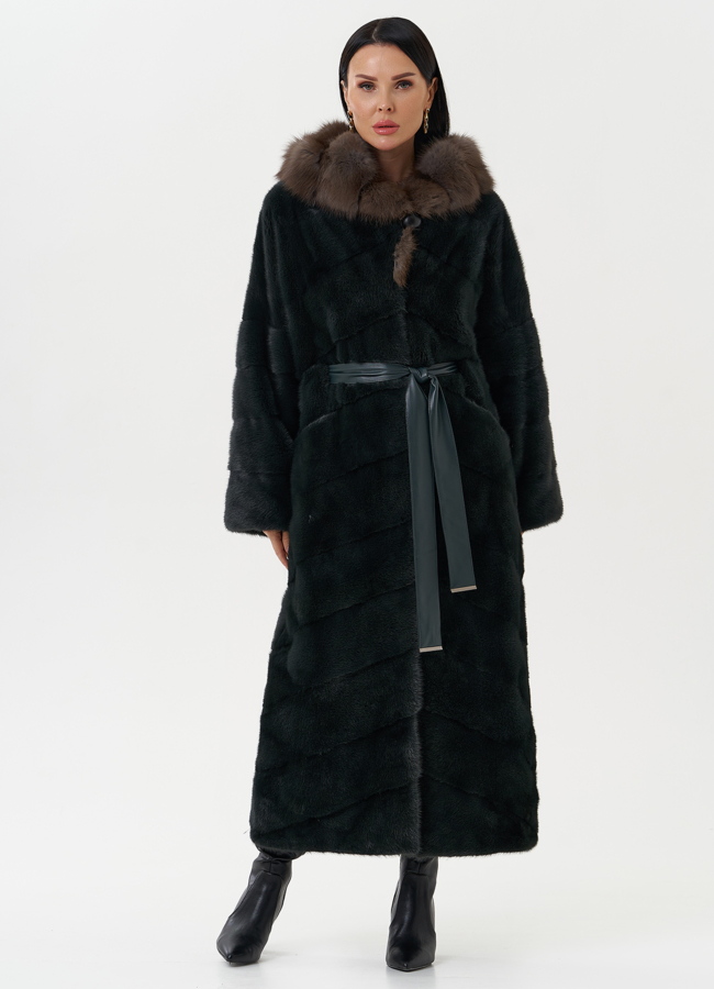 Женская норковая шуба с капюшоном из куницы модель № 27849 в кредит