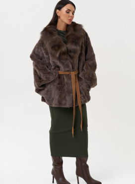 Норковая шуба с отделкой из лисы