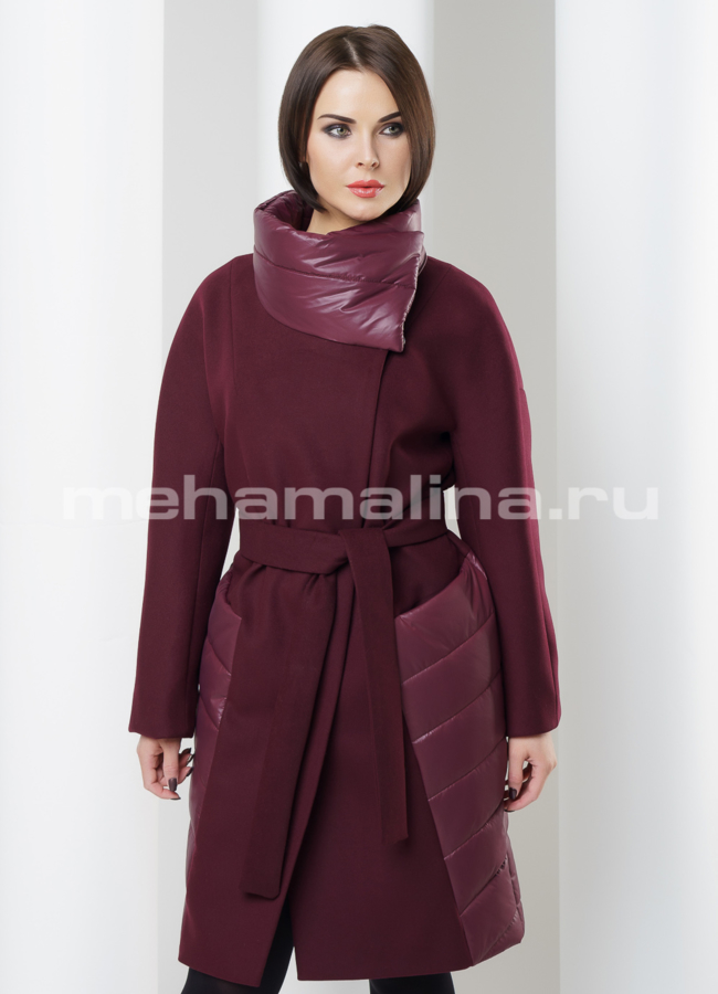 Пальто комбинированное  модель № BP-54 меха малина