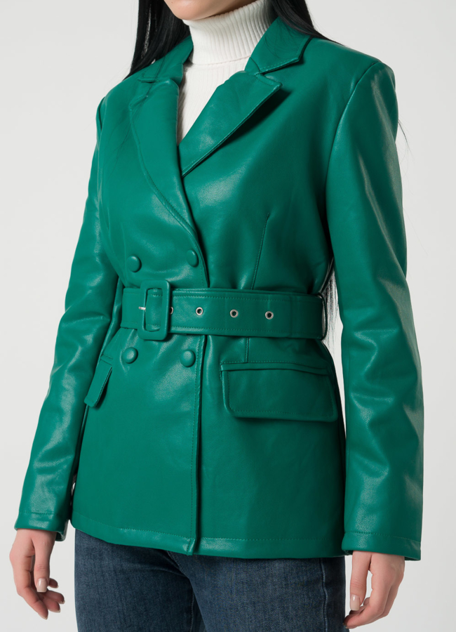 Женский пиджак из эко кожи зеленого цвета модель № 22410 универмаг малина