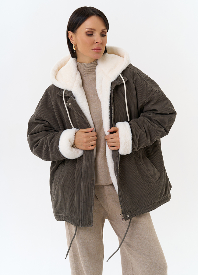 Женская утепленная куртка с отделкой из эко меха модель № 31909 универмаг малина