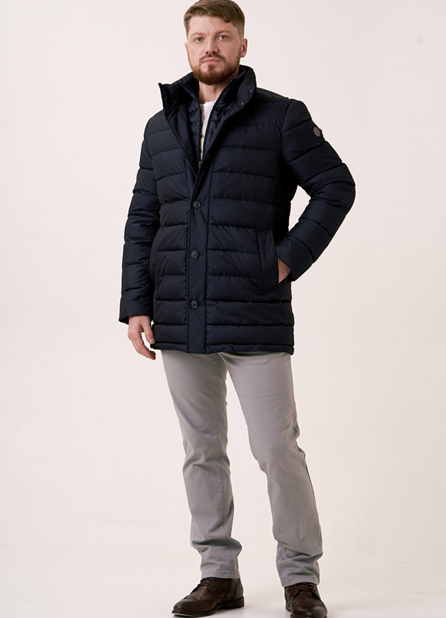 Куртка синего цвета прямая на био пухе модель № 3254 универмаг малина