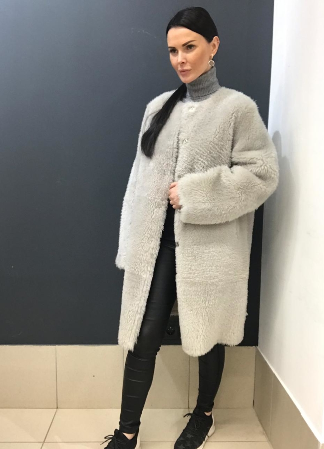 Двусторонняя дубленка из мериноса модель № 7678 меха малина