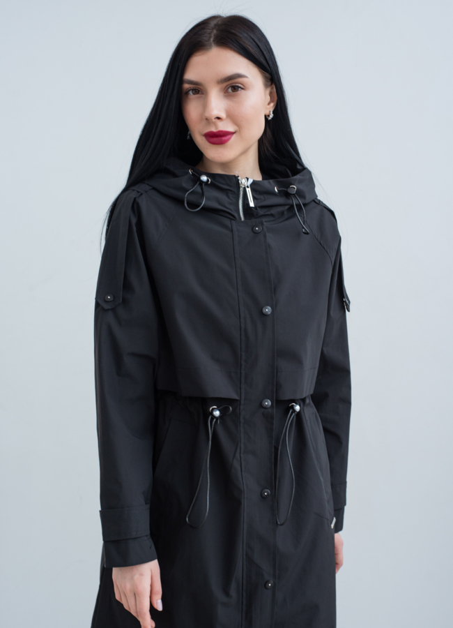 Парка женская черного цвета  капюшоном  модель № 22769 меха малина