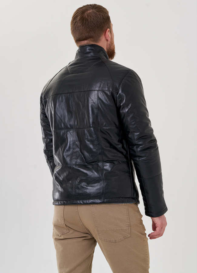 фото Кожаная мужская куртка на утеплителе модель № 79195