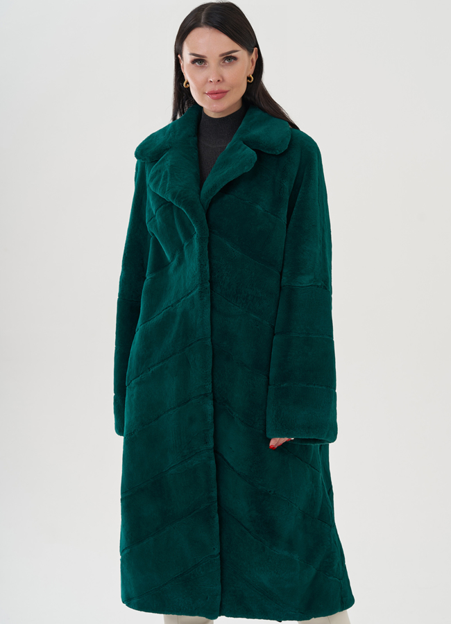 Шуба из кролика в зеленом цвете модель № 24799 меха малина