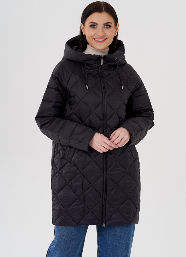 Женское полупальто с капюшоном  модель № 24336 меха малина