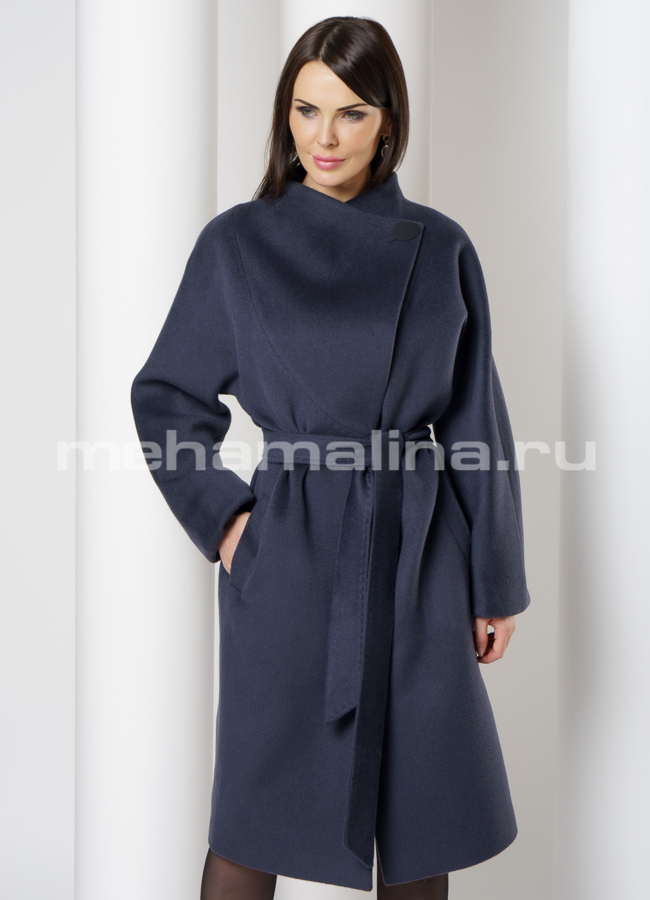 Пальто на поясе со стойкой цвет графит модель № 463 универмаг малина