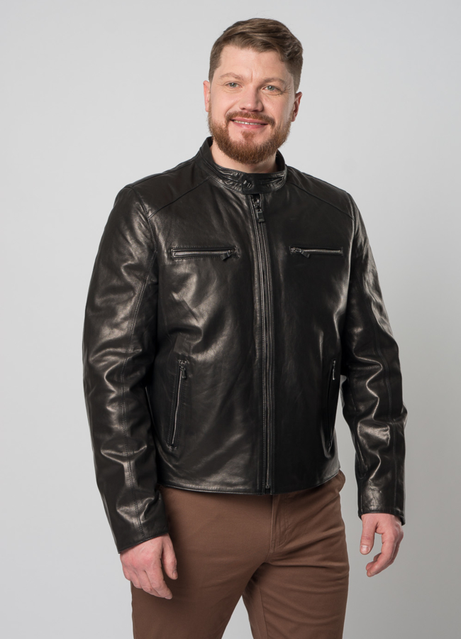 Мужская кожаная куртка на молнии модель № 5065 универмаг малина