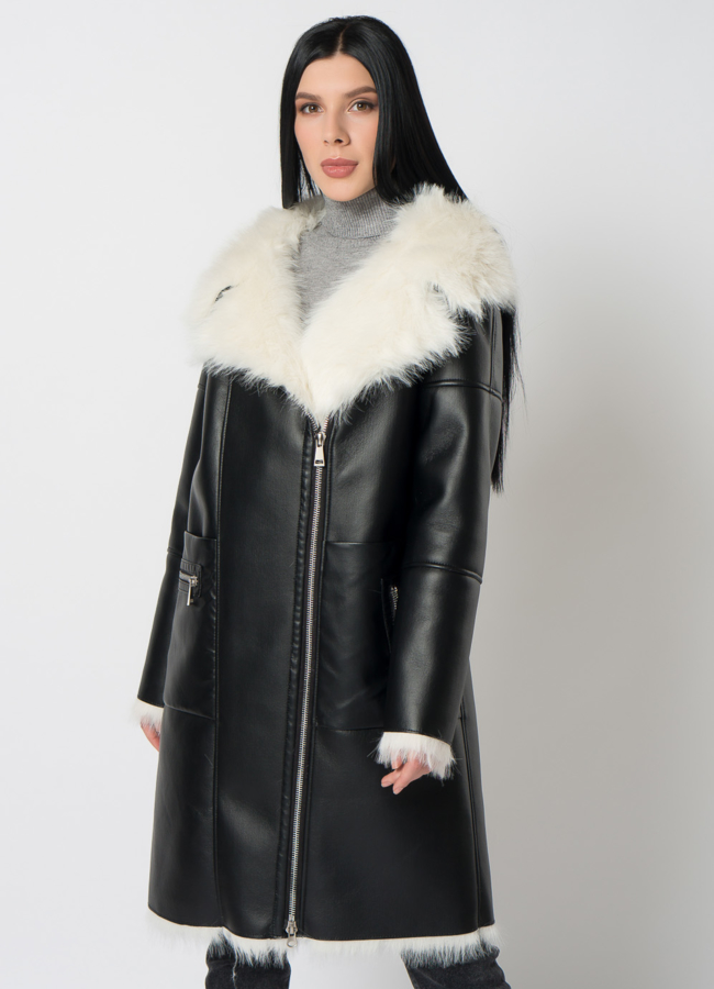 Дубленка из эко меха под тоскану  модель № 2187 универмаг малина