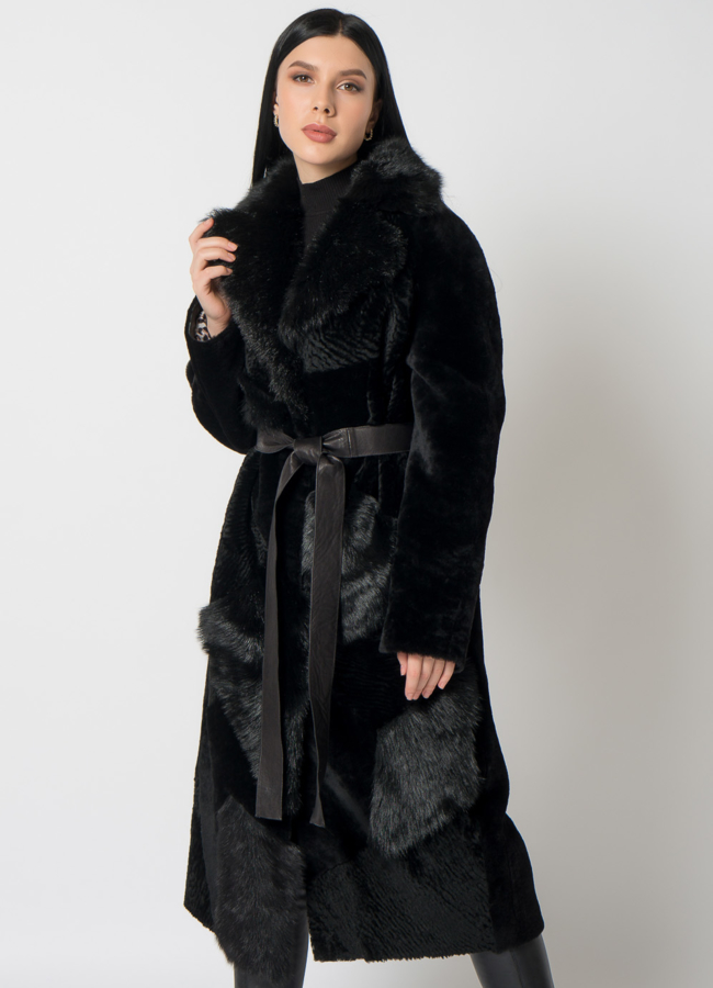 Дубленка из натурального меха  модель № 23252 меха малина