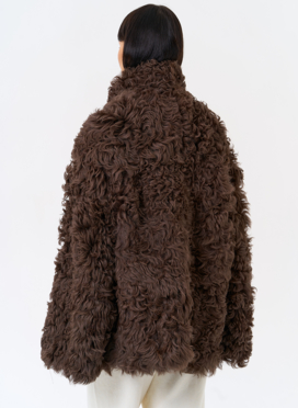 Женская двухсторонняя дубленка с воротником стойкой 