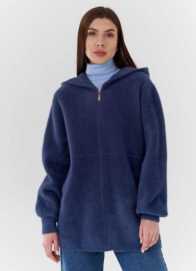 Женский кардиган с капюшоном  модель № 22514 меха малина