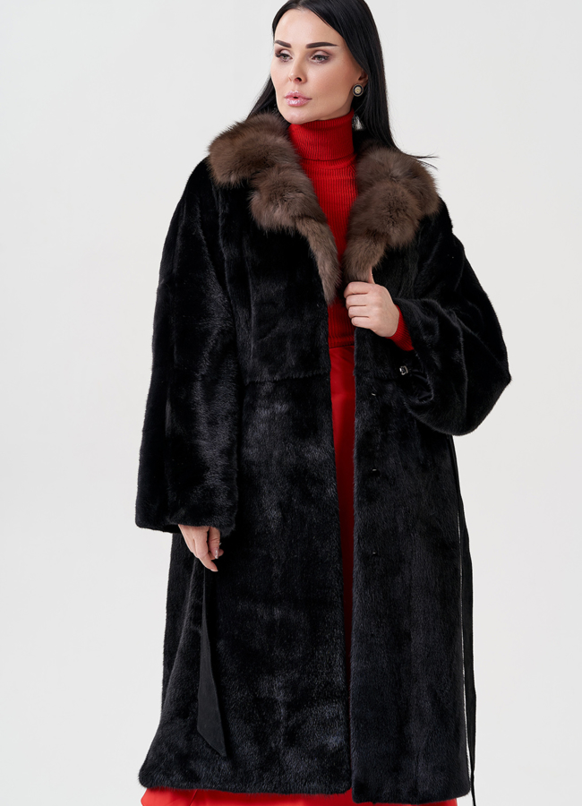 Норковая шуба с английским воротником из куницы модель № 80992 универмаг малина