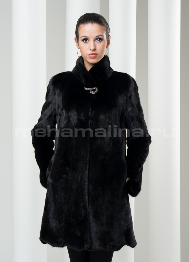 Шуба норка стойка модель № S-120 меха малина