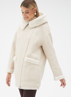 Женская удлиненная дубленка из эко кожи