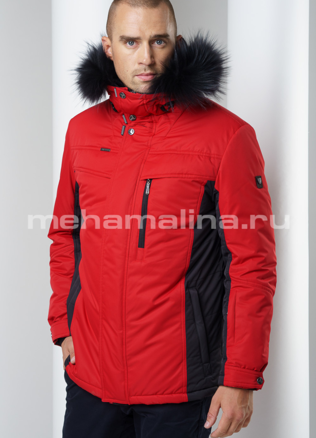 Зимняя мужская куртка с капюшоном модель № KM-31 меха малина