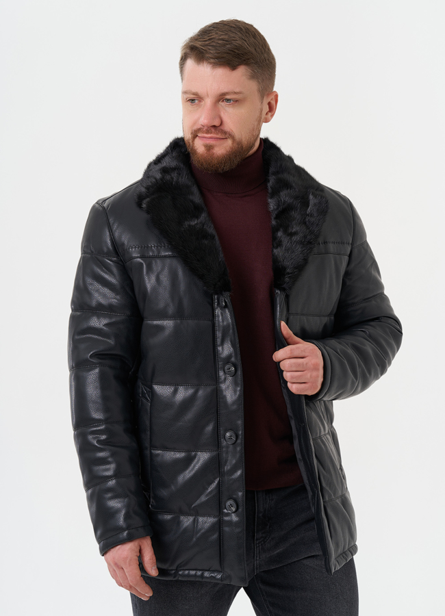 Полупальто из эко кожи с мехом модель № 27738 универмаг малина