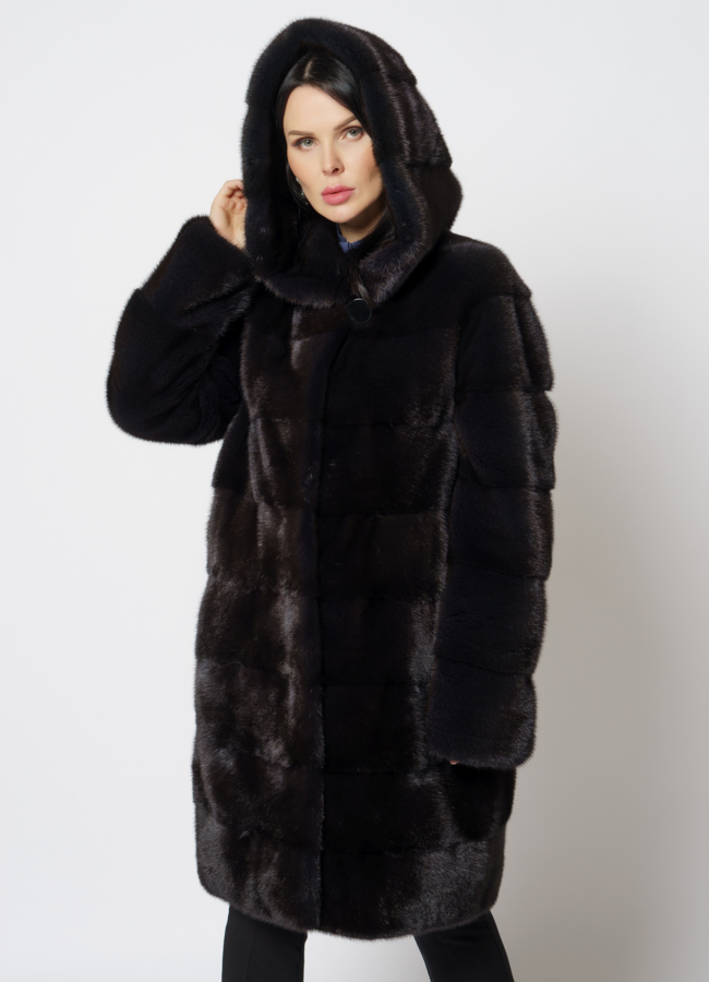 Шуба из скандинавской норки модель № S-510 меха малина