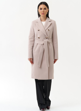 Женское двубортное пальто с поясом