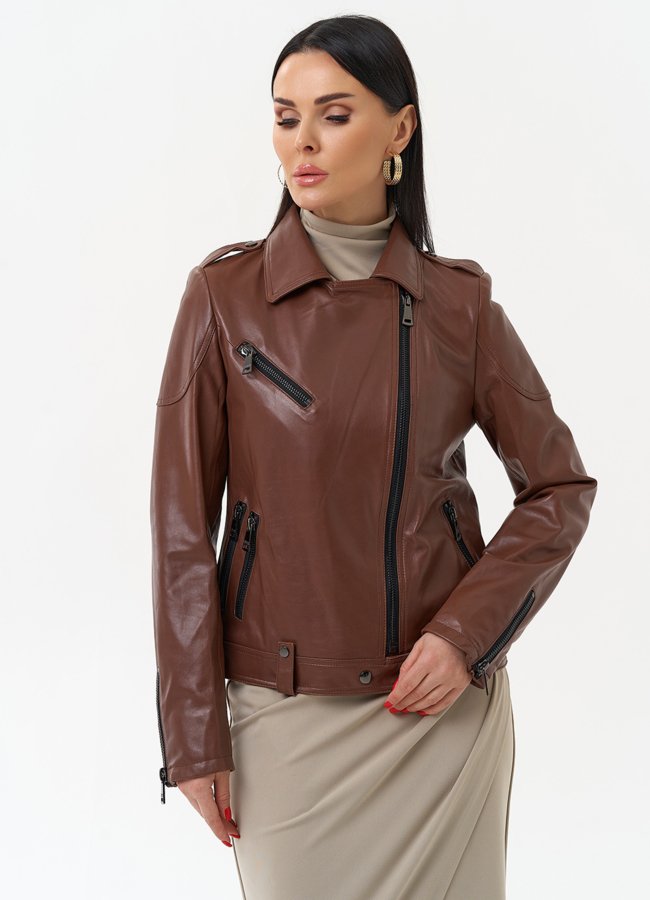 Женская куртка - косуха  модель № 21164 меха малина Женская куртка - косуха  модель № 21164 меха малина