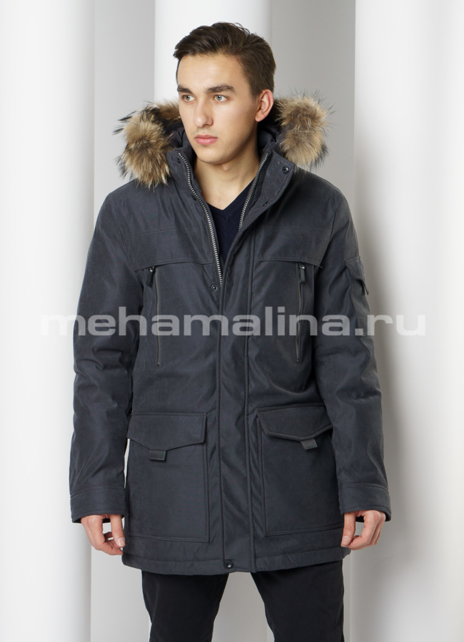 Пуховик мужской модель № ПМ-103 меха малина
