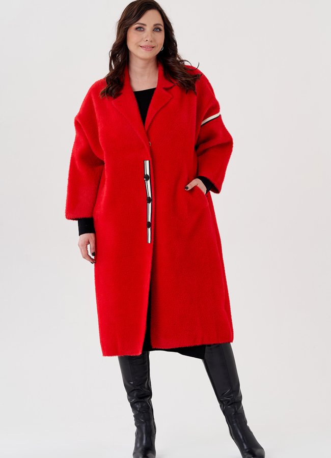 Длинный кардиган с английским воротником  модель № 22527 меха малина