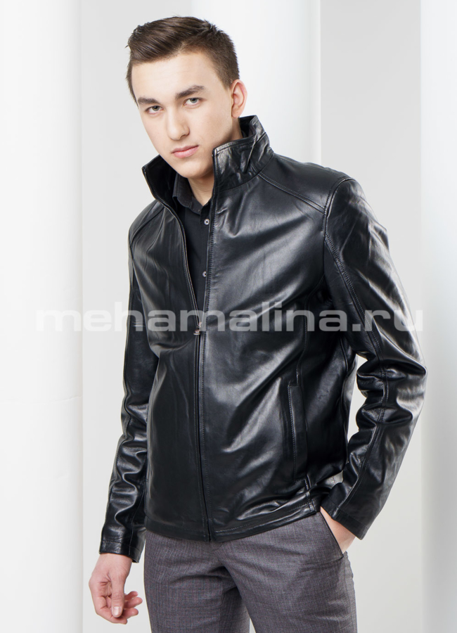 Кожаная куртка модель № KP-134 меха малина