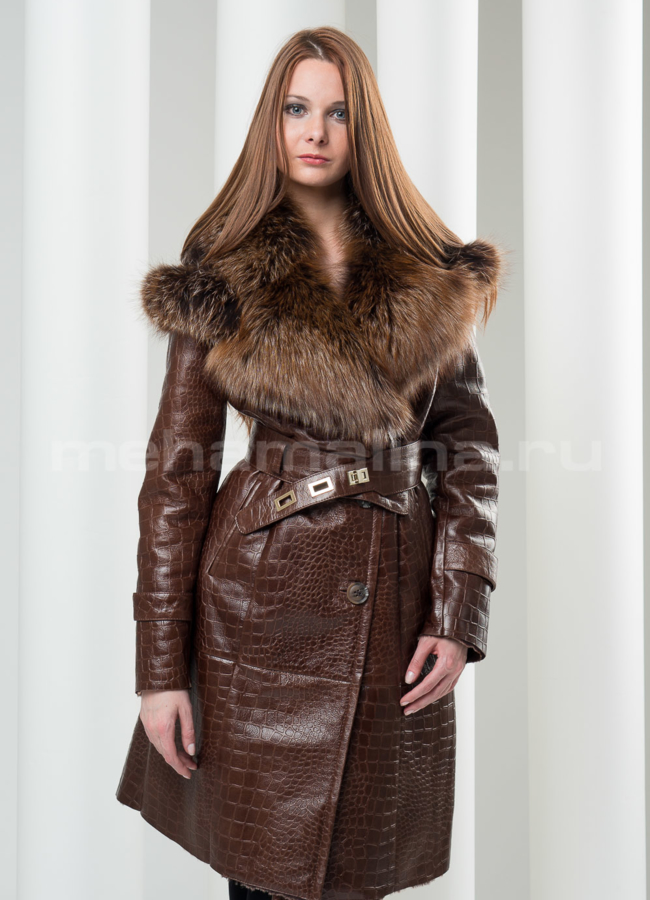 Дубленка на пуговицах, беж монтана модель № D-95 меха малина