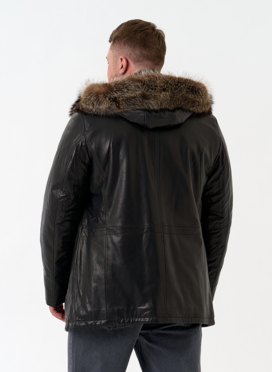 Мужская натуральная дубленка на волке с отделкой из меха енота