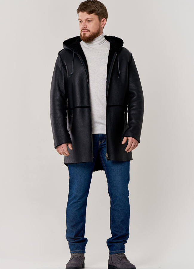 фото Дубленка мужская с капюшоном модель № DM-500