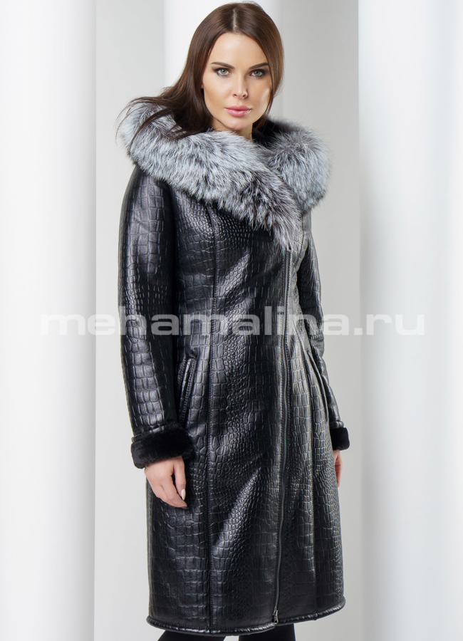 Дубленка с натуральной чернобуркой модель № D-182/1 универмаг малина