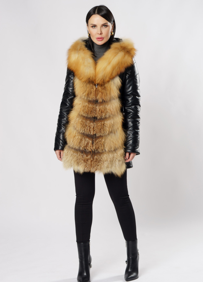 Пуховик трансформер из эко кожи модель № 980 универмаг малина