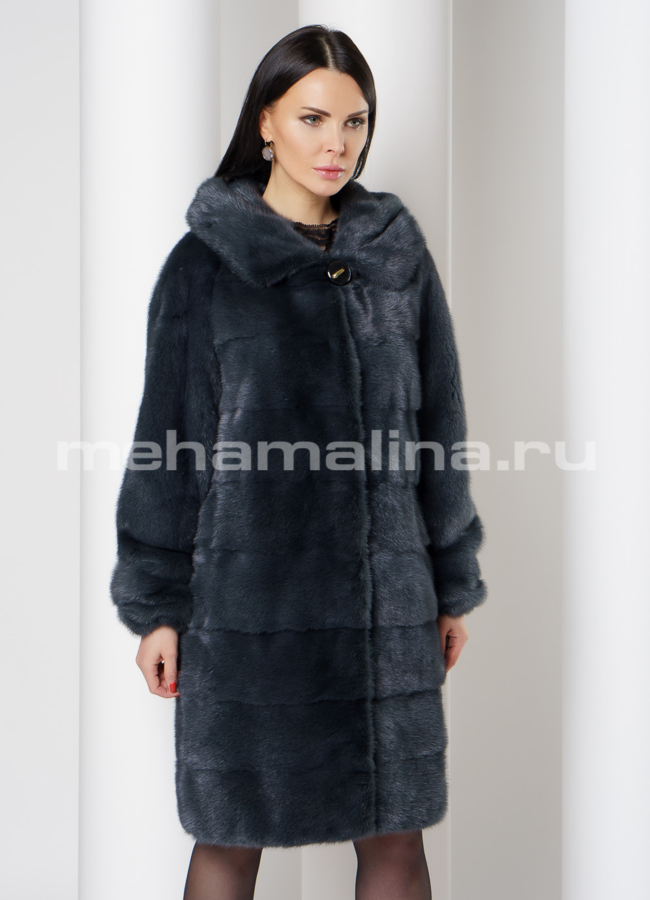 Норковая шуба поперечная с капюшоном модель № S-764 универмаг малина