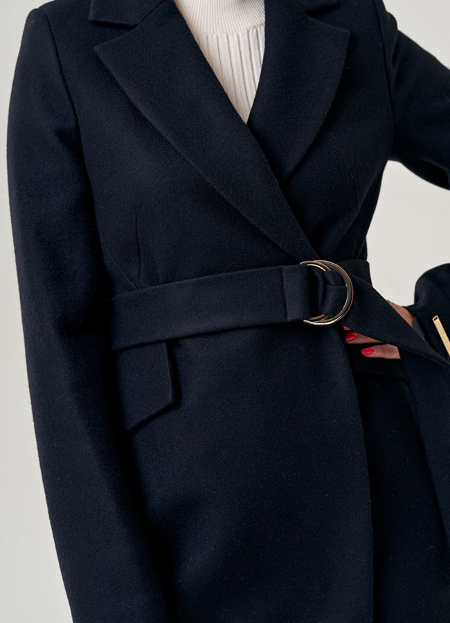 Приталенное женское пальто в черном цвете модель № 22952 универмаг малина