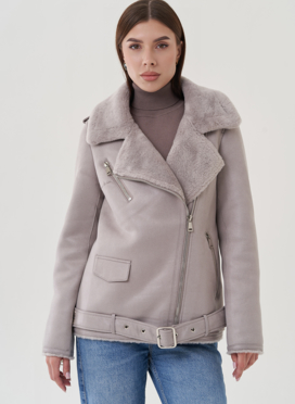 Дубленка из эко замши с английским воротником