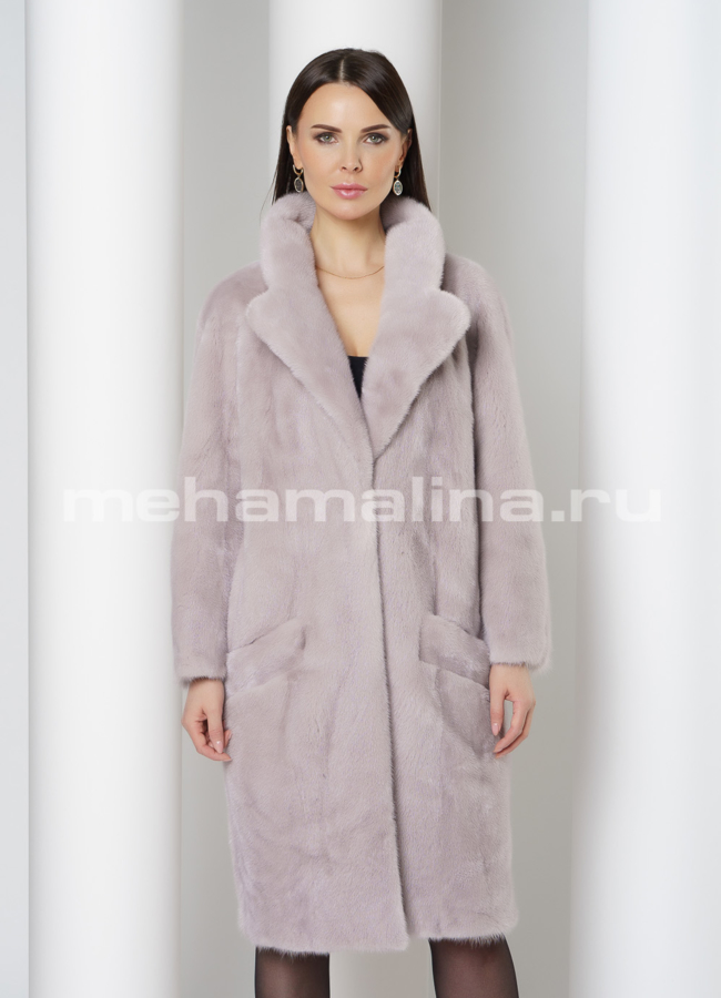 Норковая шуба с английским воротником модель № S-756 меха малина
