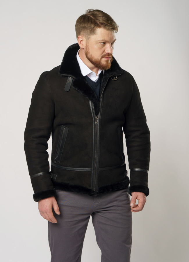 Черная дубленка на молнии модель № 3342 универмаг малина