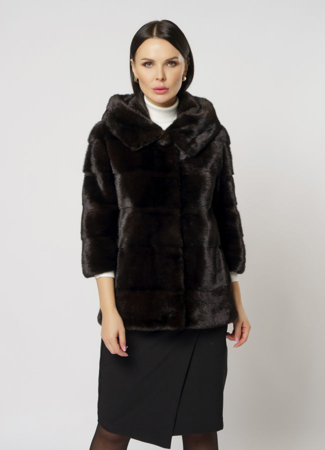 Норковая шуба трансформер в цвете махагон модель № 2105 универмаг малина