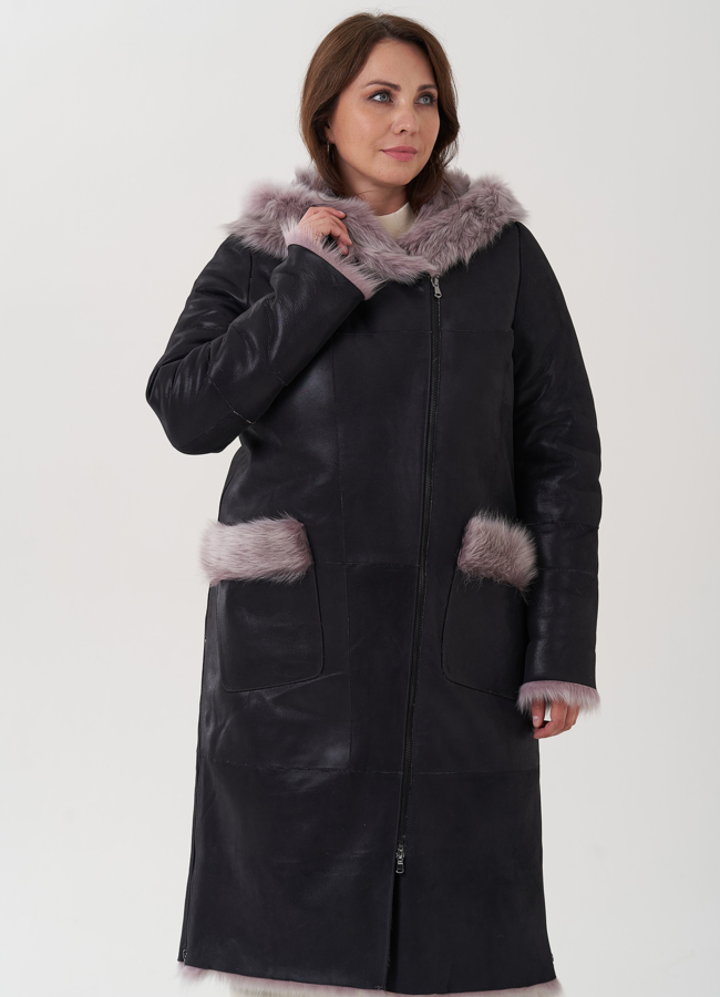 Женская дубленка с капюшоном  модель № 25771 в рассрочку