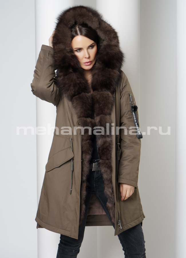 Парка на молнии с капюшоном с песцовой отделкой модель № 878 универмаг малина