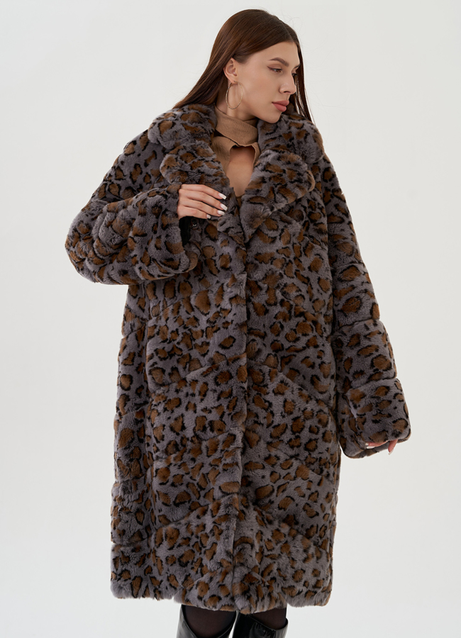 Шуба из кролика с экзотическим принтом модель № 81497 универмаг малина