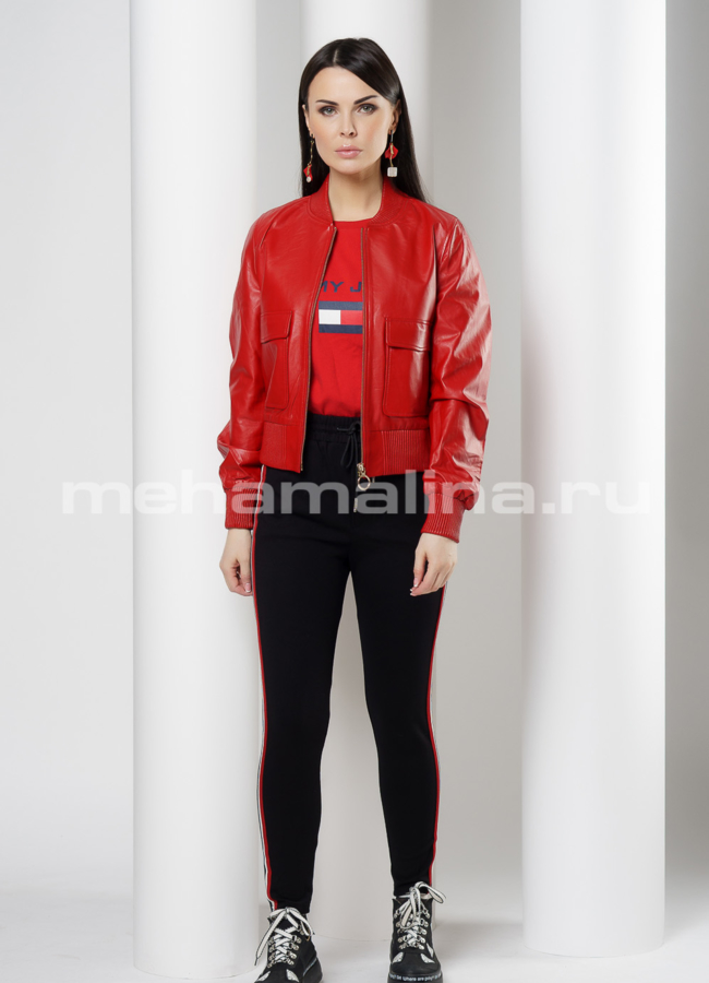 Кожаный бомбер в красном цвете модель № 87072 универмаг малина