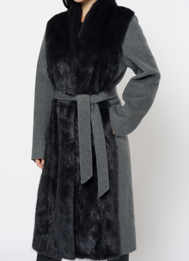 Пальто комбинированное с мехом норки модель № 1950 в рассрочку
