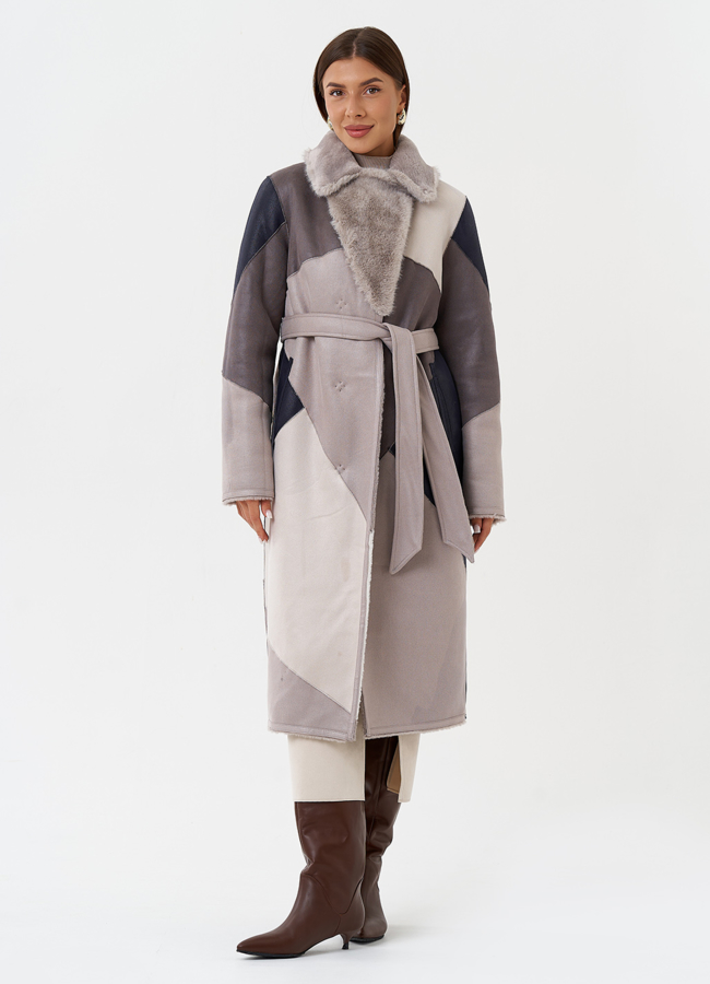 Двухсторонняя эко дубленка с поясом модель № 27776 универмаг малина