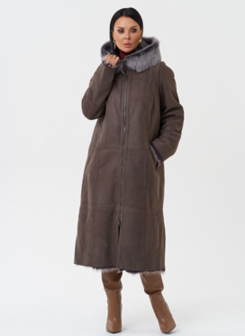 Дубленка с отделкой из тосканы с капюшоном